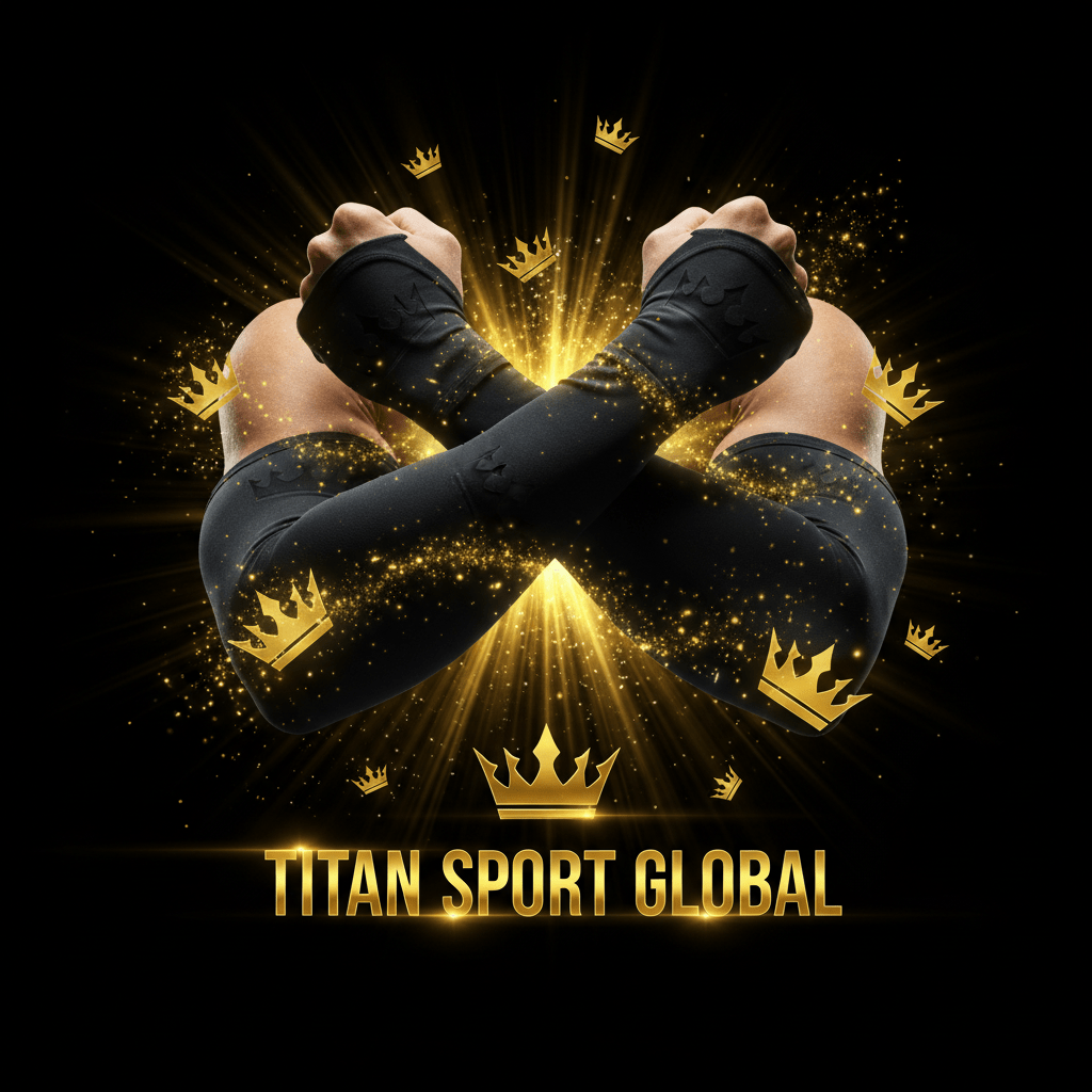 TITAN SPORT GLOBAL baseball compression sleeves with gold crown branding on dark background