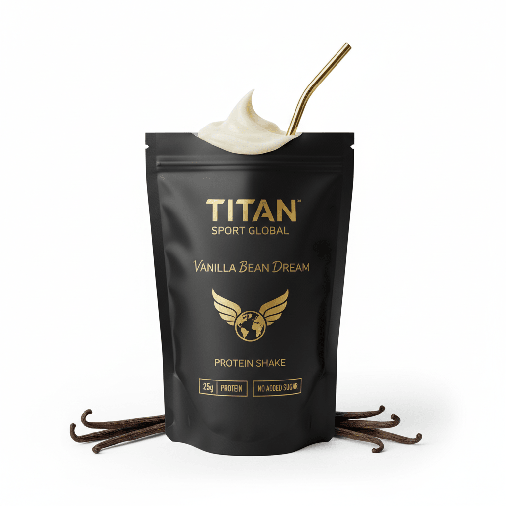 TITAN Protein Shake Pouch Vanilla Bean Dream — matte black pouch
