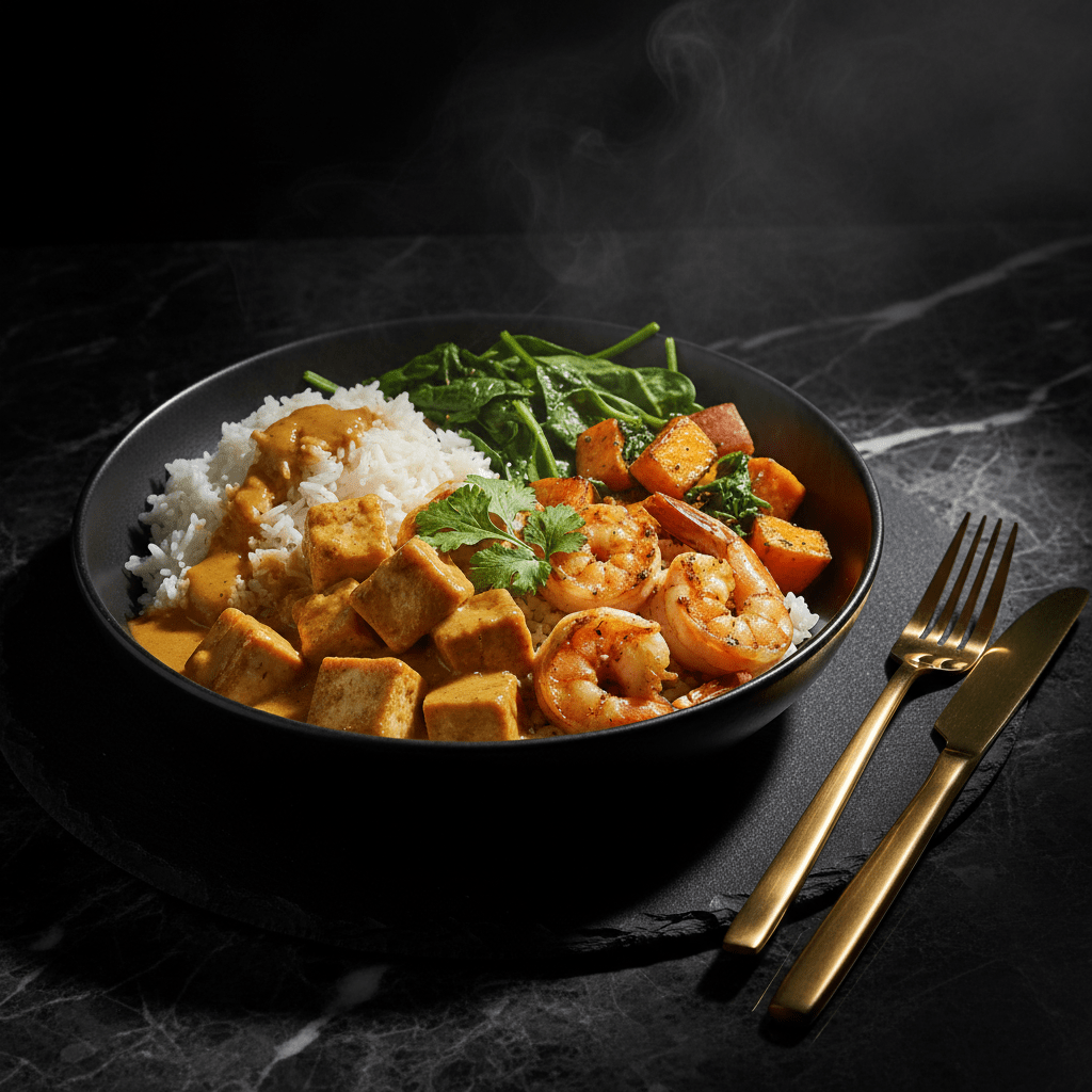 TITAN Coconut Curry Tofu & Tiger Prawn Southeast Asian Dinner