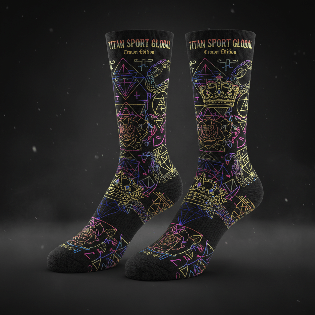 TITAN Crown Edition Obsidian Crown Crew Socks — Black & Rainbow Gold ultimate edition