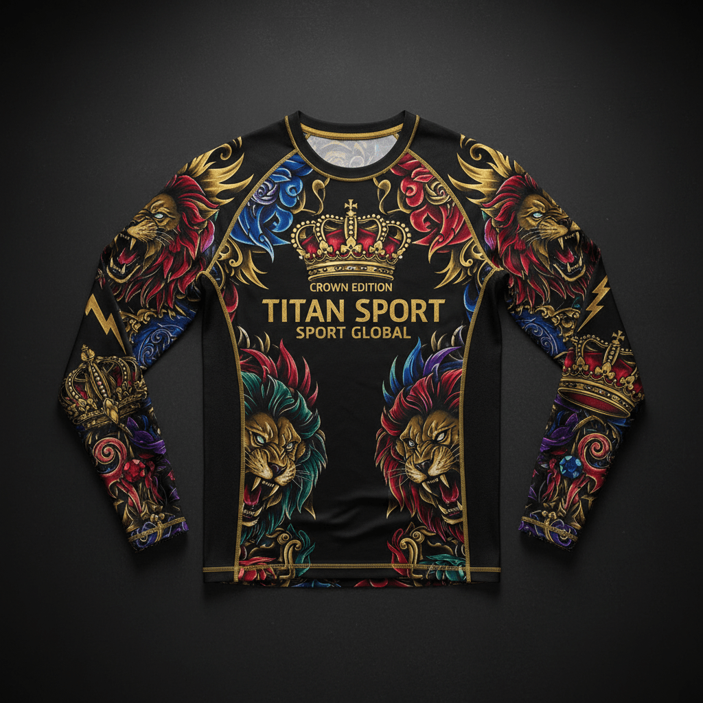 TITAN Men's Compression Base Layer Long Sleeve — Bold Crown Edition tattoo-style artwork