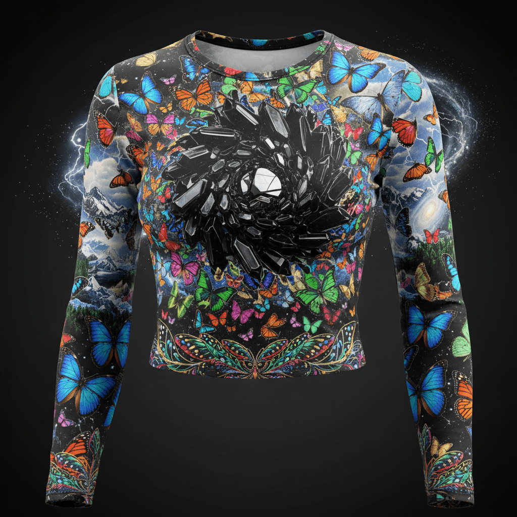 TITAN Women’s Obsidian Butterfly Storm Long Sleeve Crop — Metamorphosis Edition