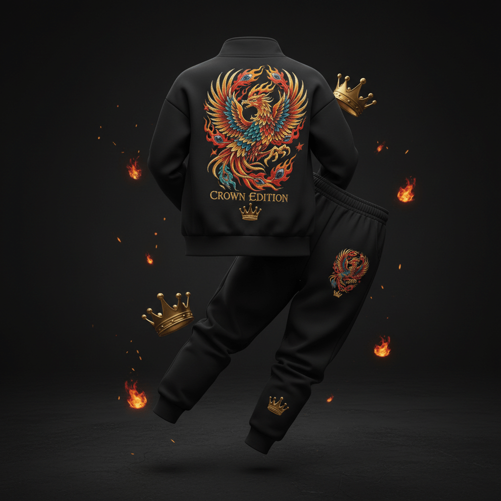 TITAN Women's Phoenix Rising Tracksuit Crown Edition — bold tattoo-style phoenix flame artwork