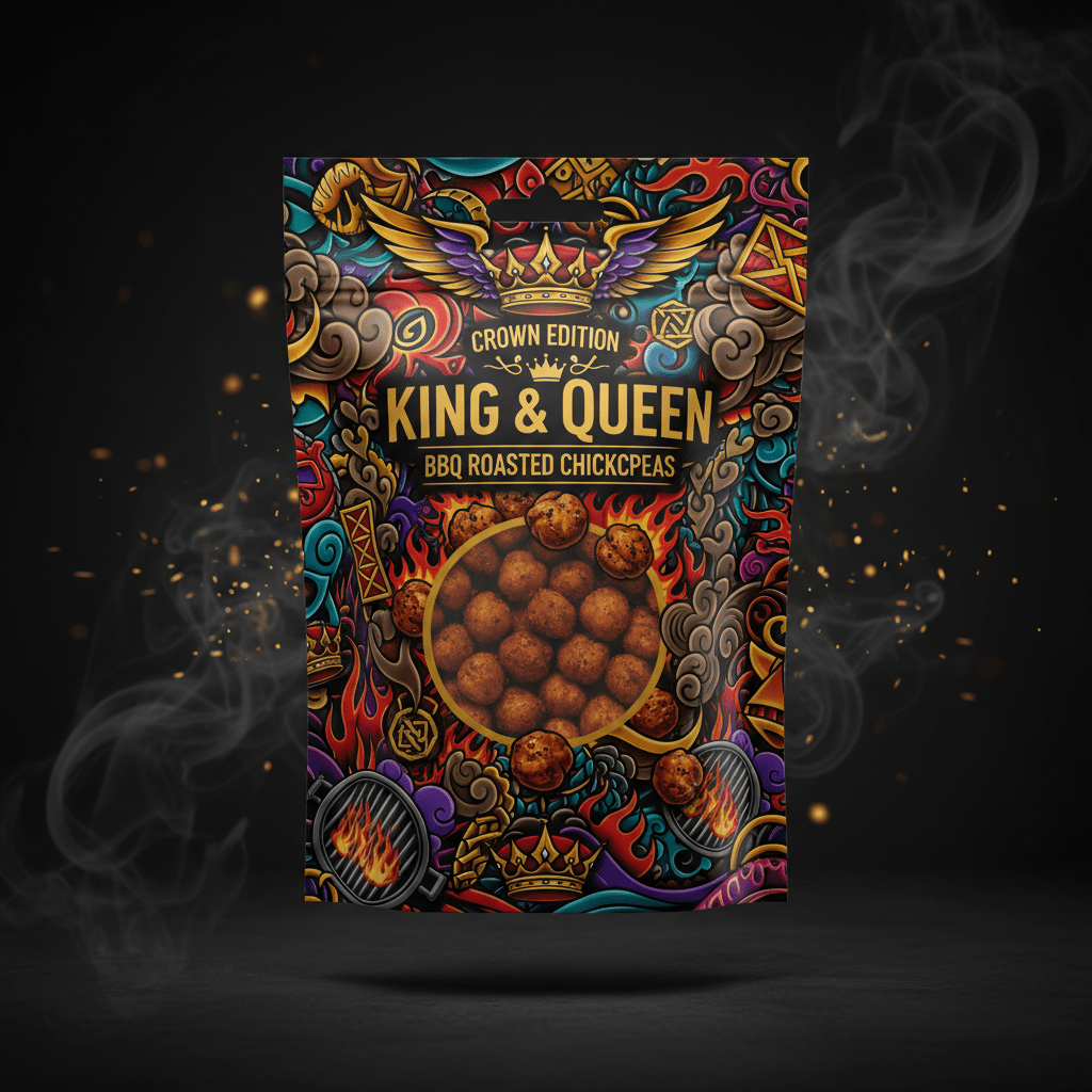 TITAN Roasted Chickpea Snack BBQ Flavor — Crown Edition bold tattoo-style artwork
