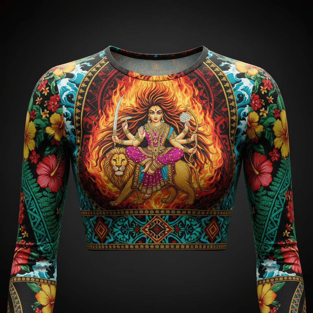TITAN Women’s Polynesian Goddess Long Sleeve Crop — Pele Edition