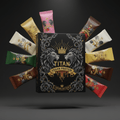 TITAN Vegan Protein Powder Sample Pack — 10 Flavors, Crown Edition tattoo-style artwork