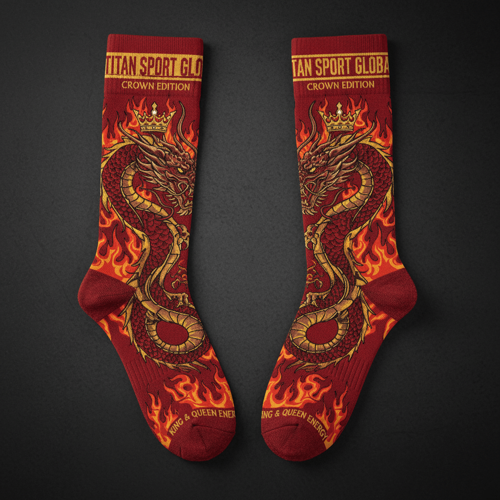 TITAN Crown Edition Dragon Fire Crew Socks — Crimson & Gold