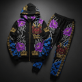 TITAN Crown Edition Tattoo Art Men's Lounge Jogger Set - bold samurai lotus tattoo artwork on matte black fleece