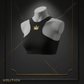 TITAN Volleyball Sports Bra Crown Edition matte black gold crown logo racerback high-impact compression ghost mannequin