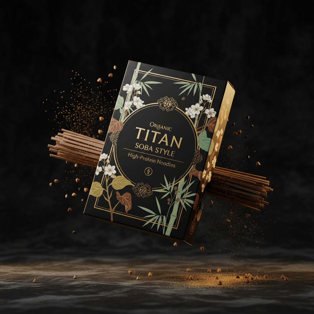TITAN Organic High-Protein Noodles Soba Style — ultra-premium luxury editorial product shot
