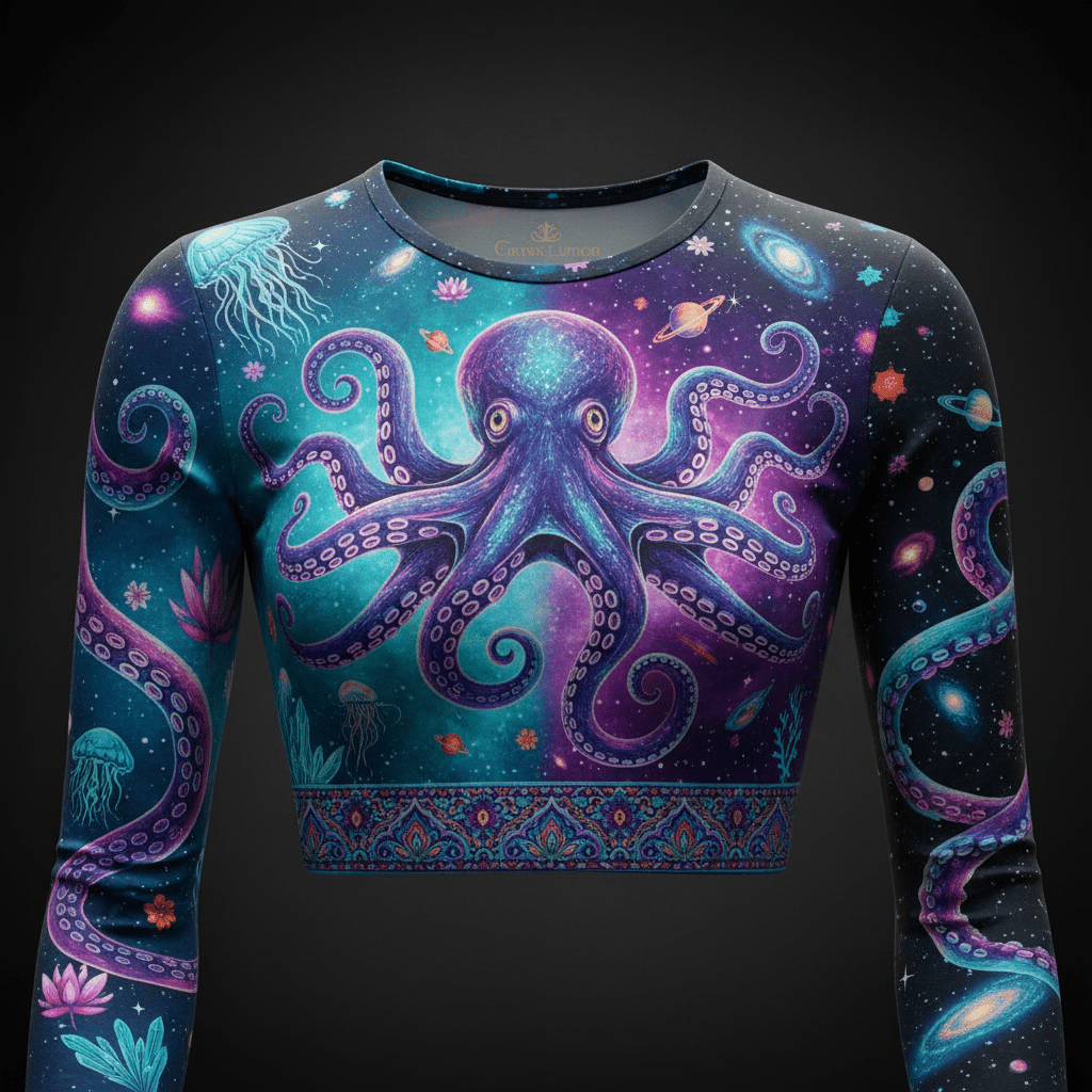 TITAN Women’s Midnight Octopus Cosmos Long Sleeve Crop — Kraken Edition