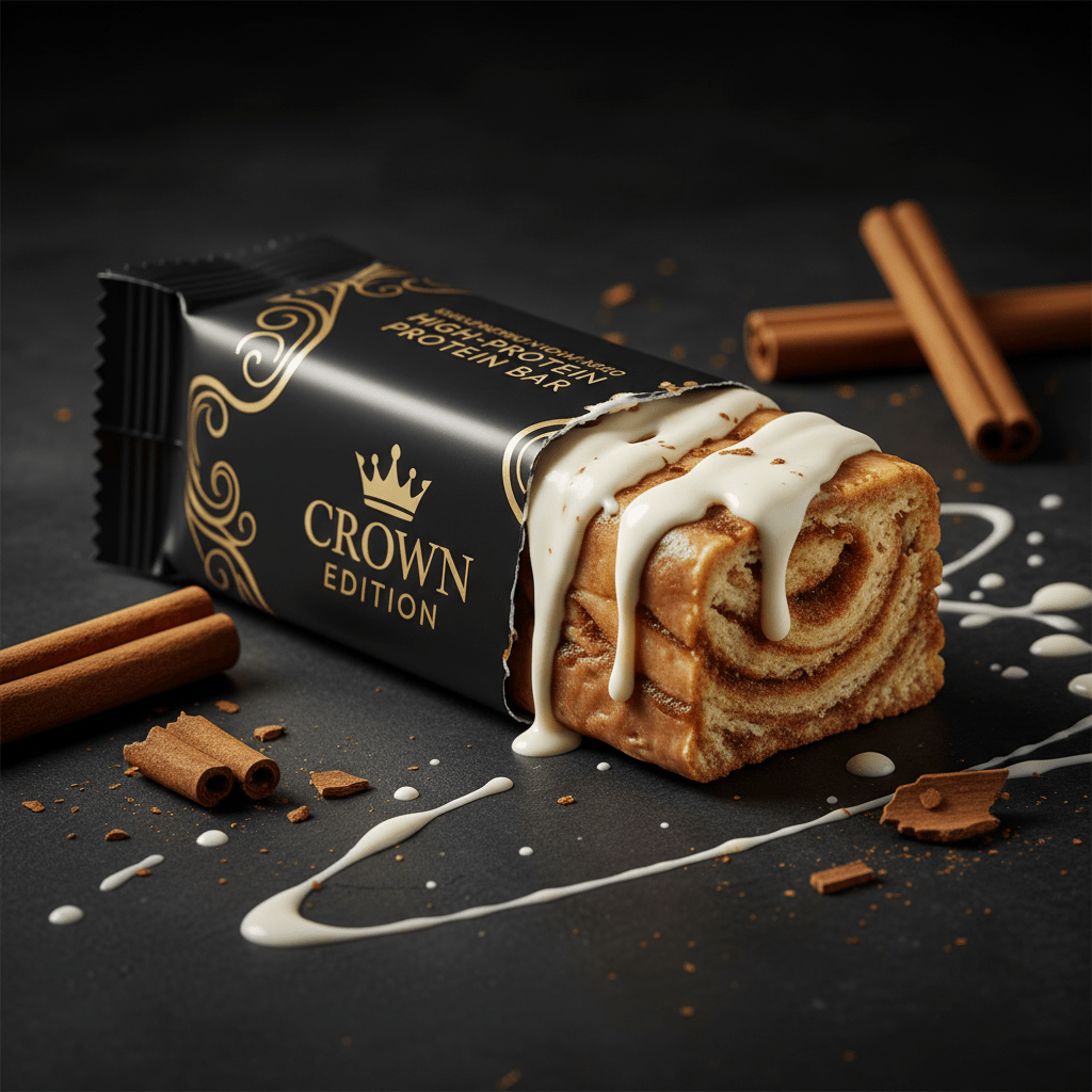 TITAN Cinnamon Roll Protein Bar — Crown Edition matte black packaging