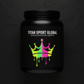 TITAN Whey Protein Powder Neon Drip Crown Edition tub flat lay