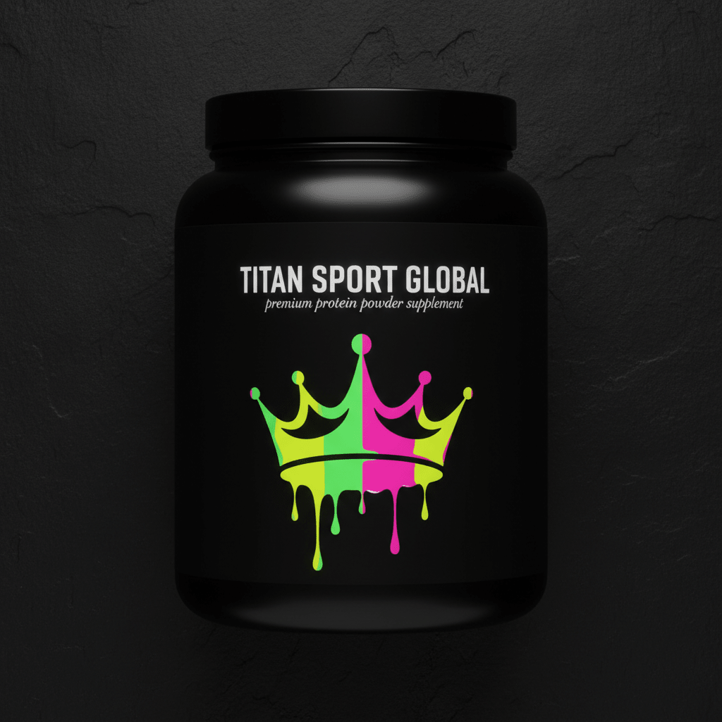 TITAN Whey Protein Powder Neon Drip Crown Edition tub flat lay