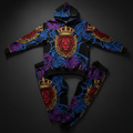 TITAN Crown Edition Tattoo Art Men's Lounge Matching Set - bold lion wave tattoo artwork on matte black fleece