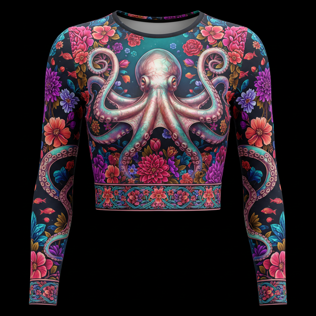 TITAN Women’s Neon Octopus Garden Bloom Long Sleeve Crop — Tethys Edition