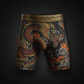 TITAN Crown Edition Men's Compression Shorts — Dragon Fire tattoo artwork on matte black fabric