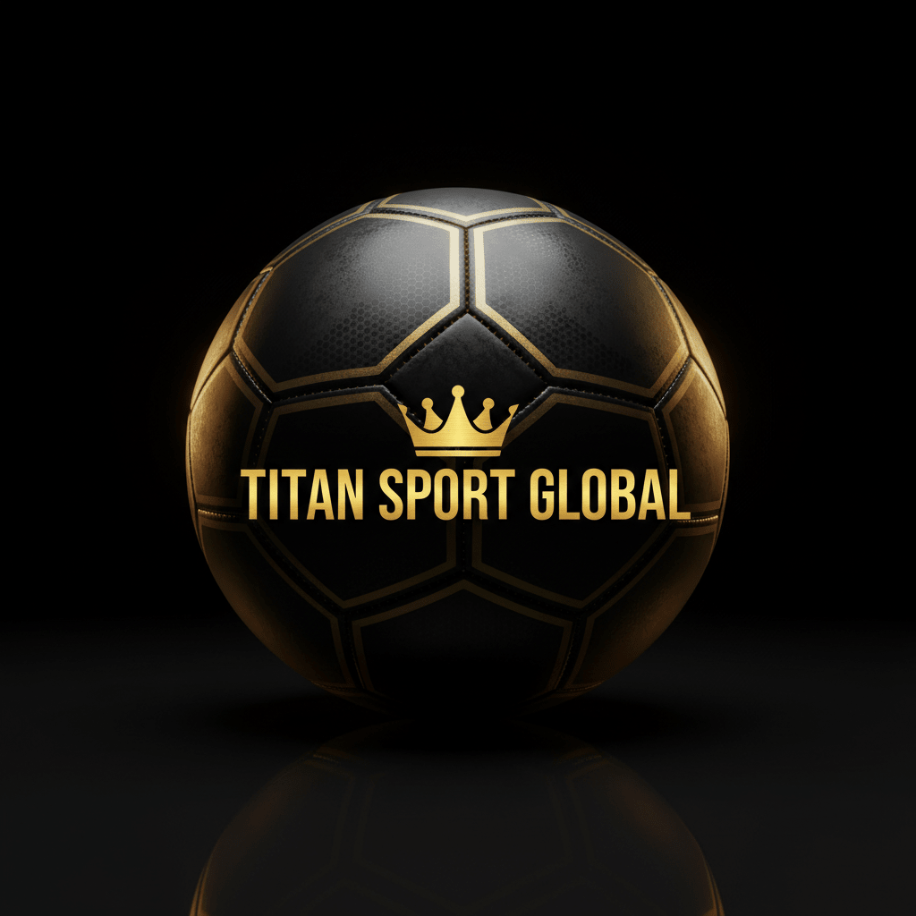 TITAN SPORT GLOBAL branded soccer ball on dark background with gold accents