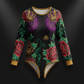 TITAN Crown Edition Tattoo Art Women's Lounge Bodysuit - bold colorful tattoo artwork on matte black modal fabric