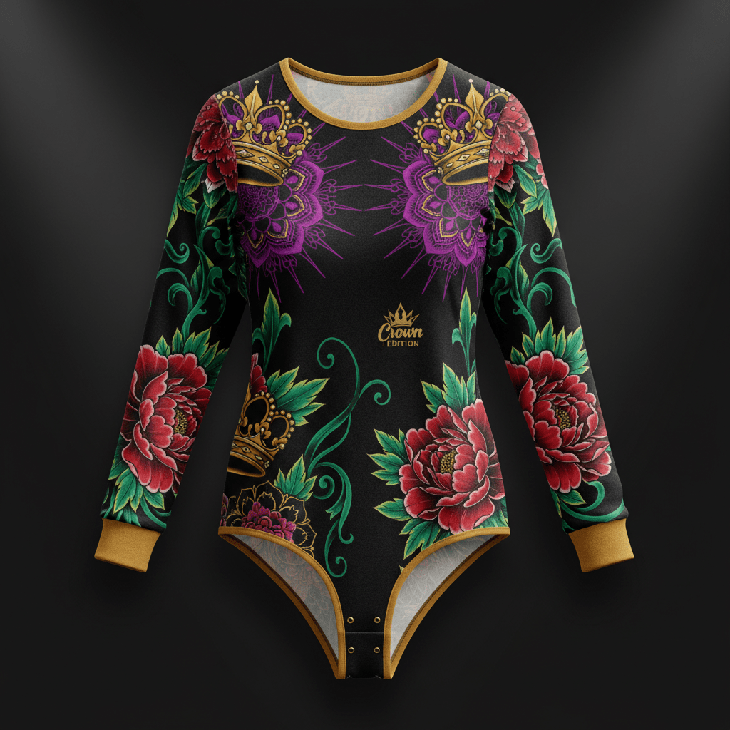 TITAN Crown Edition Tattoo Art Women's Lounge Bodysuit - bold colorful tattoo artwork on matte black modal fabric