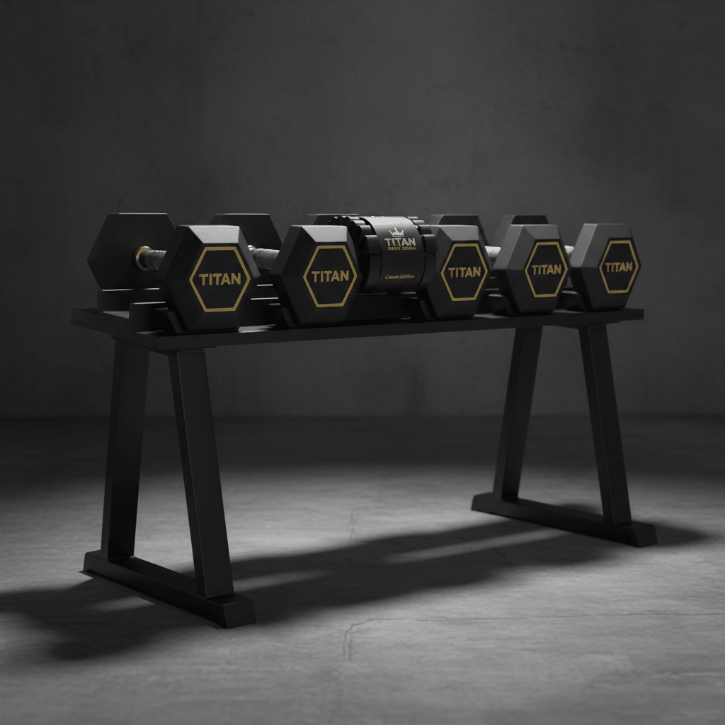 TITAN Crown Edition Adjustable Hex Dumbbell Set matte black gold