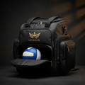 TITAN Volleyball Bag Crown Edition matte black canvas gold crown logo ball compartment padded shoe pocket shoulder straps