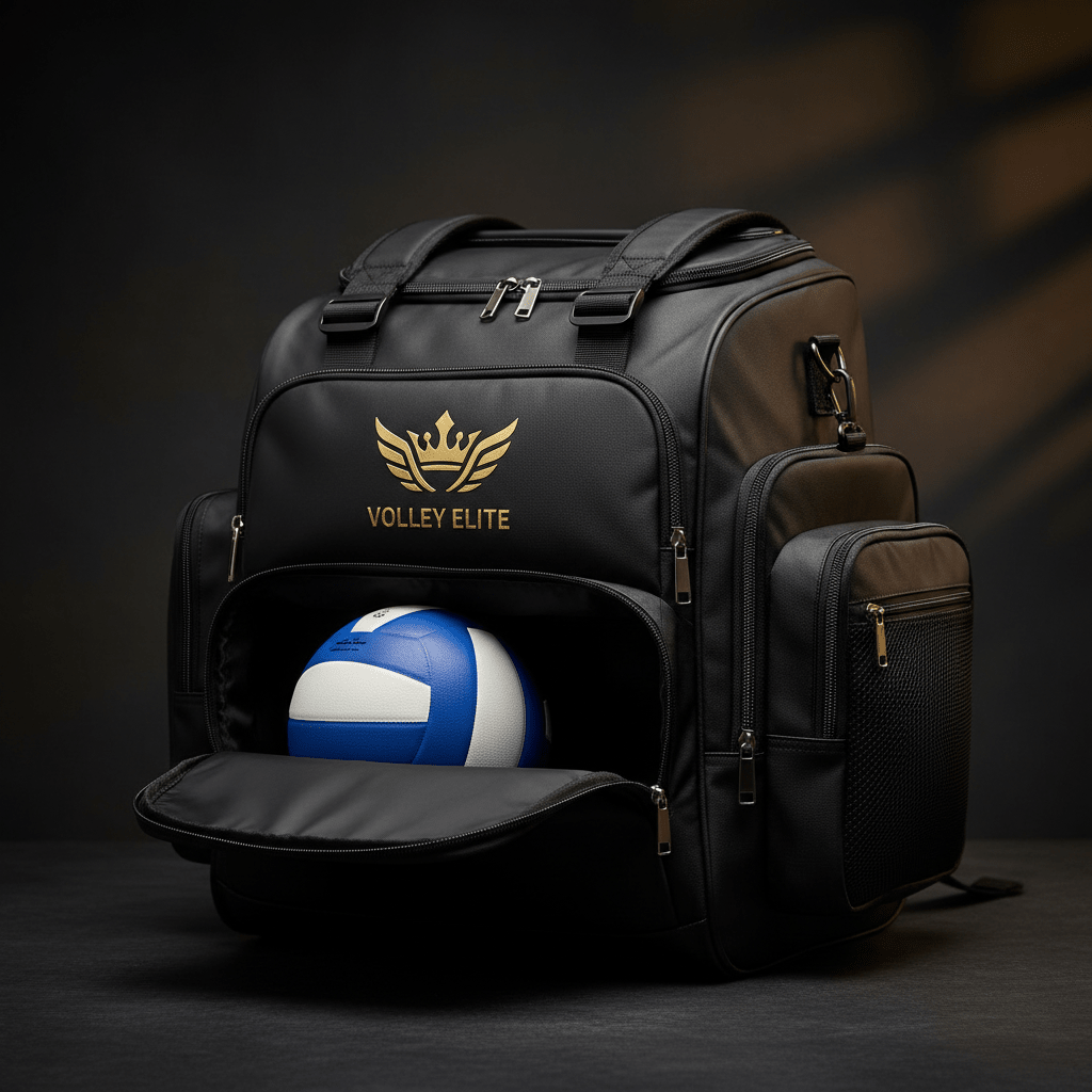 TITAN Volleyball Bag Crown Edition matte black canvas gold crown logo ball compartment padded shoe pocket shoulder straps