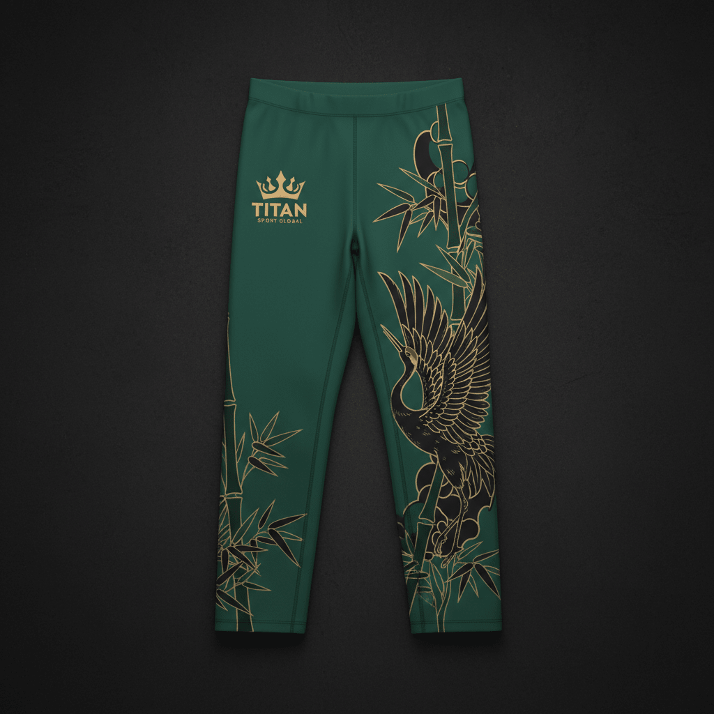 TITAN Unisex Slimming Compression Capri Leggings Jade Green Crane Crown Edition flat lay