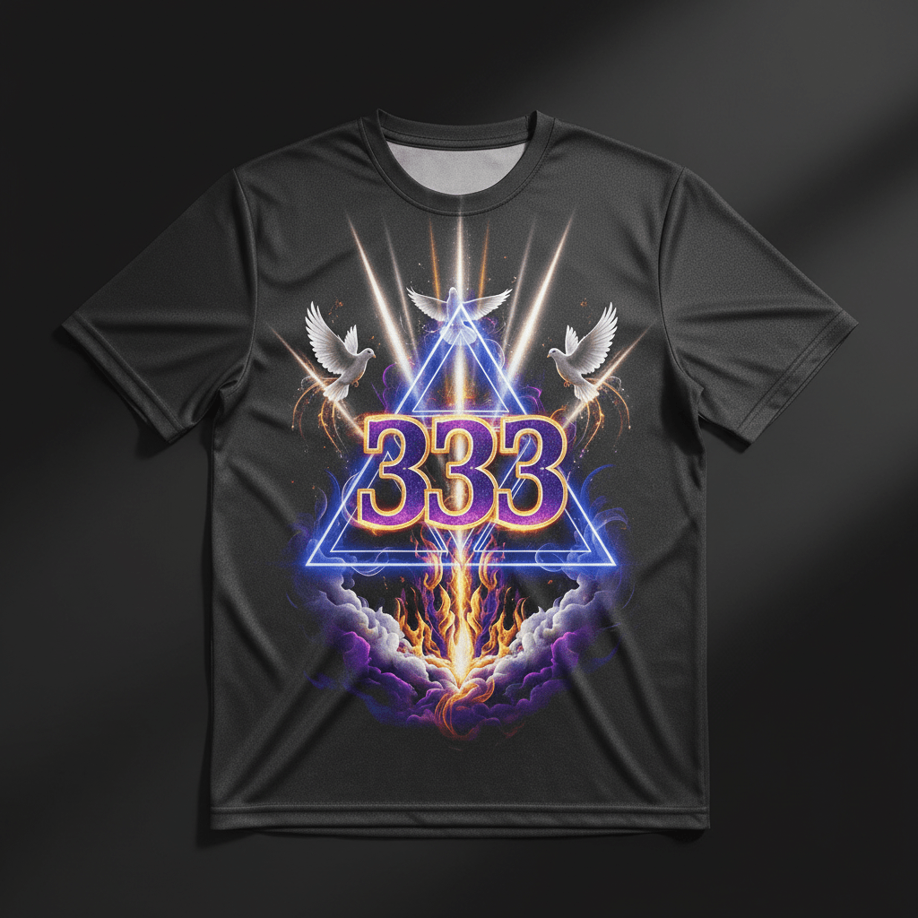 TITAN Men's Tee — Angel Number 333 violet gold cobalt trinity design