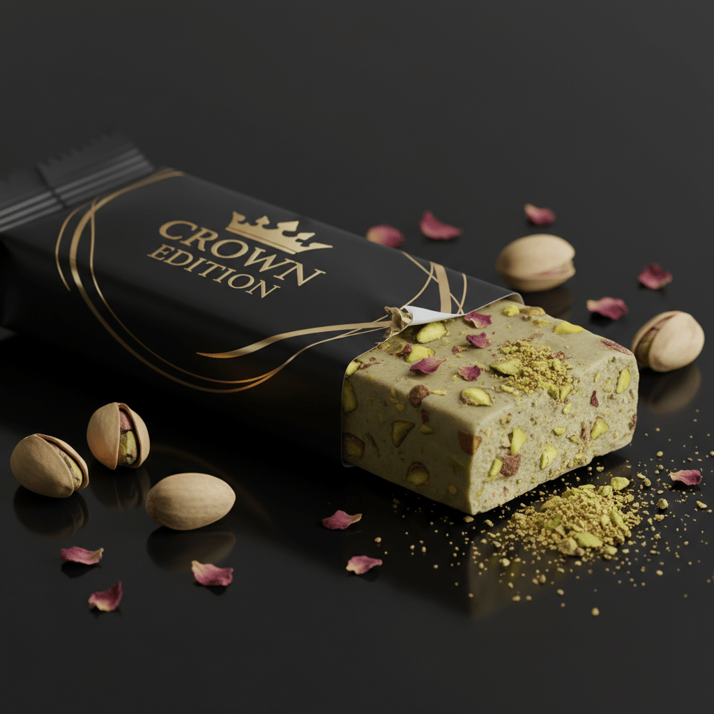 TITAN Pistachio Rose Water Protein Bar — Crown Edition matte black packaging