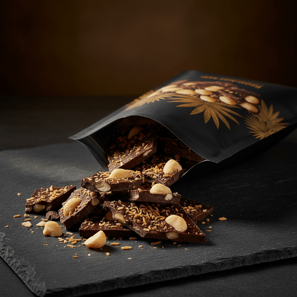 TITAN Dark Chocolate Protein Bark – Coconut & Macadamia, premium product photography