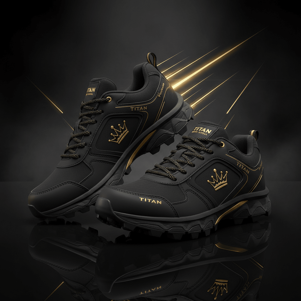 TITAN Trail Running Shoes Blackout Crown — matte black with gold crown logo