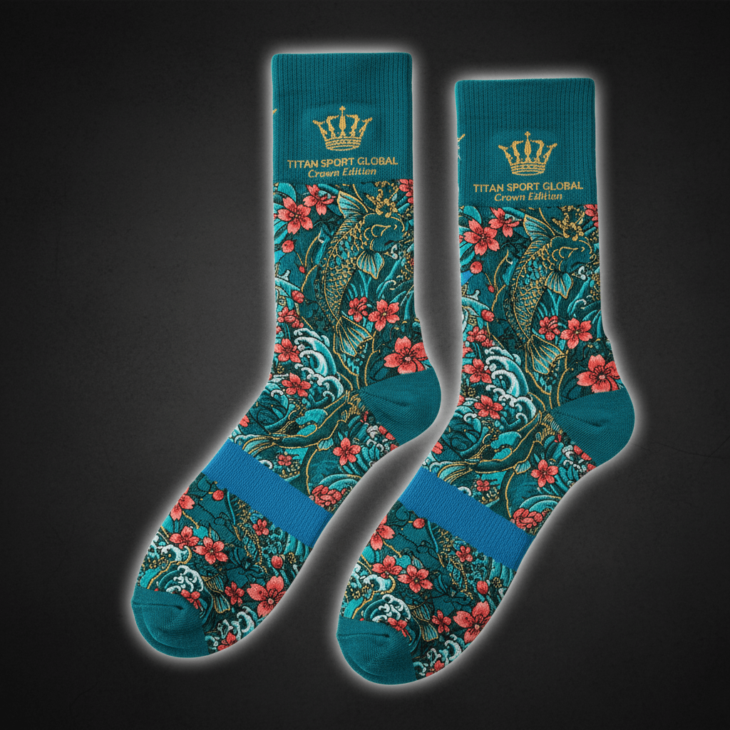 TITAN Crown Edition Koi Wave Crew Socks — Ocean Teal & Blue