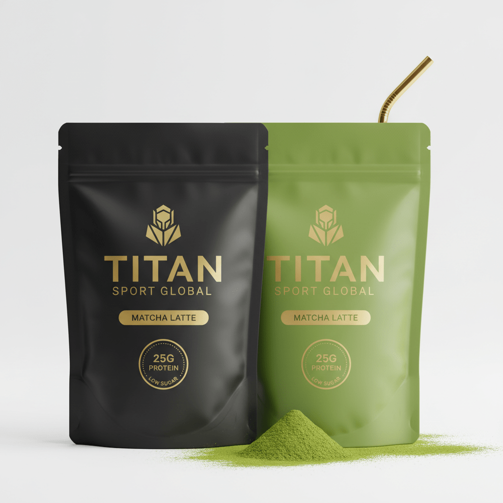 TITAN Protein Shake Pouch Matcha Latte — matte black pouch