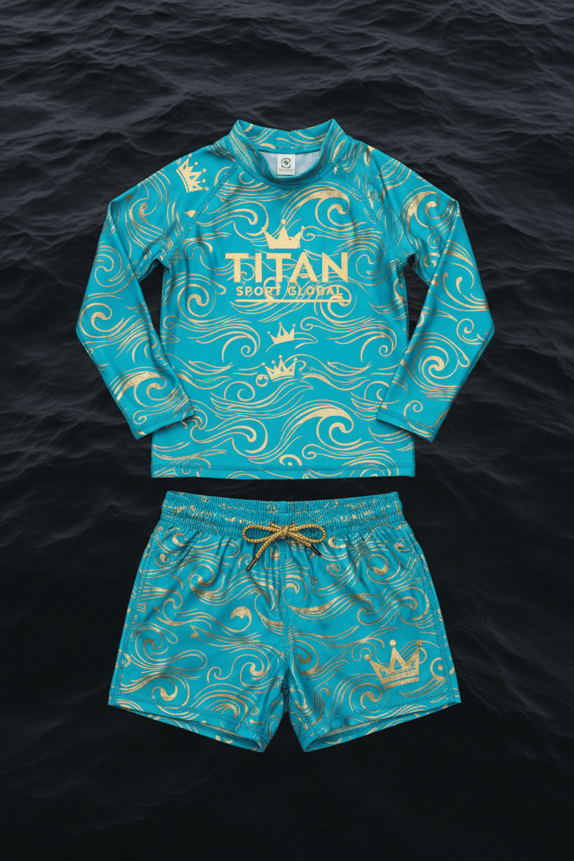 TITAN Kids Ocean Wave Crown Swim Set flat lay Wave Royals SWAG Edition