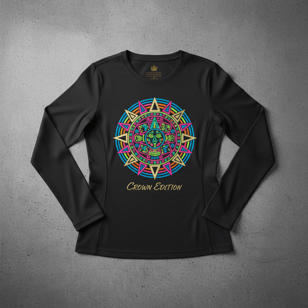 TITAN Women's Neon Aztec Sun Calendar Long Sleeve — Tonatiuh Warrior Edition