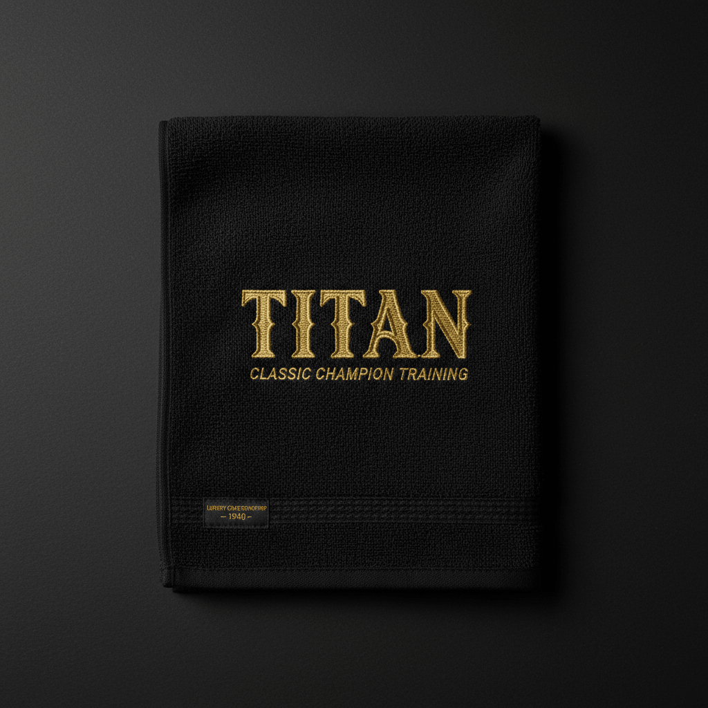TITAN Gym Towel - 1940 Champion premium black cotton with gold TITAN logo