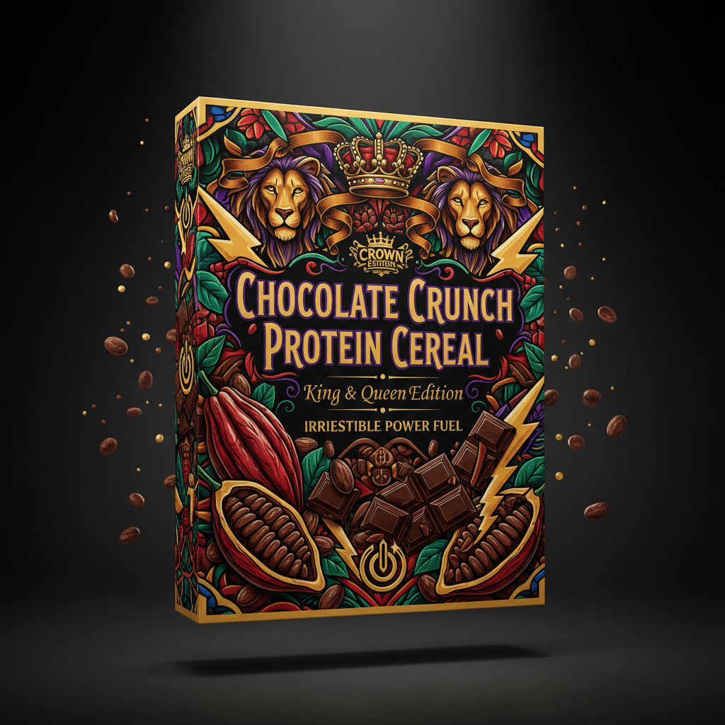 TITAN Protein Cereal Chocolate Crunch — Crown Edition bold tattoo-style artwork