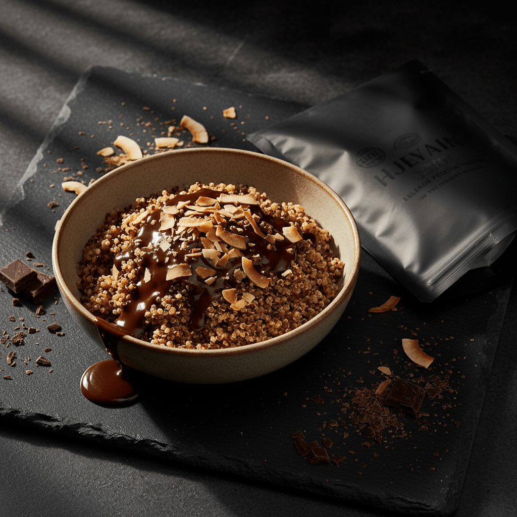 TITAN Protein Breakfast Quinoa – Dark Chocolate Coconut, premium product photography