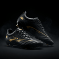 TITAN Soccer Cleats Blackout Gold — matte black with gold crown logo