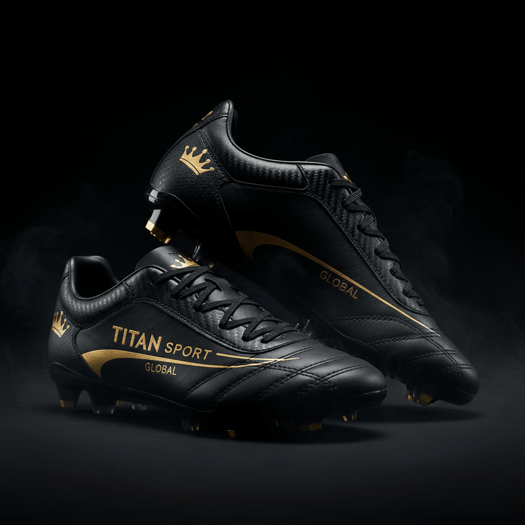 TITAN Soccer Cleats Blackout Gold — matte black with gold crown logo