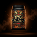 TITAN Whey Protein Chocolate Fuel - Crown Edition tattoo-style artwork