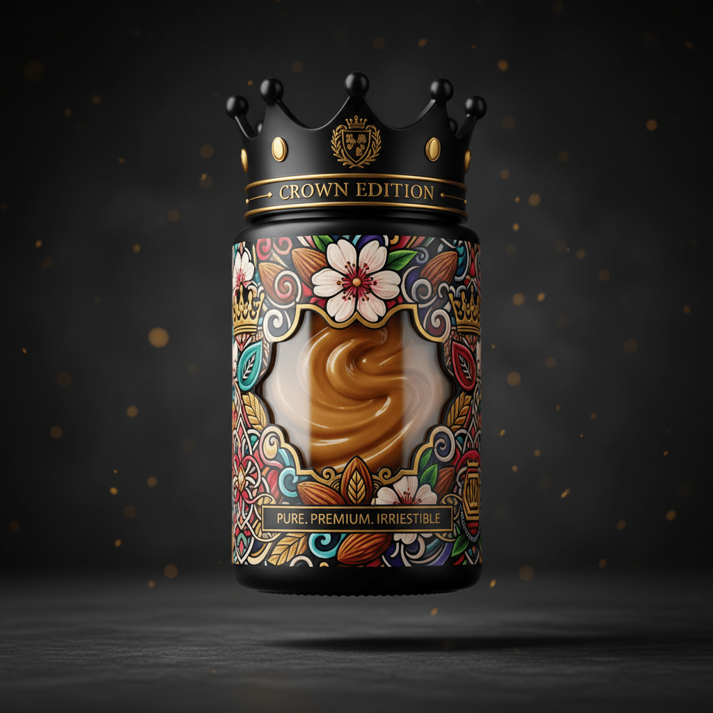 TITAN High-Protein Nut Butter Almond — Crown Edition bold tattoo-style artwork