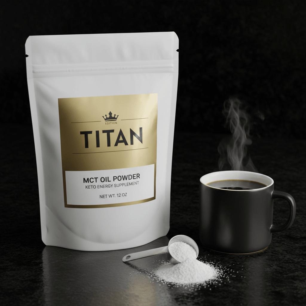 TITAN MCT Oil Powder Unflavored Crown Edition — premium keto product pouch shot