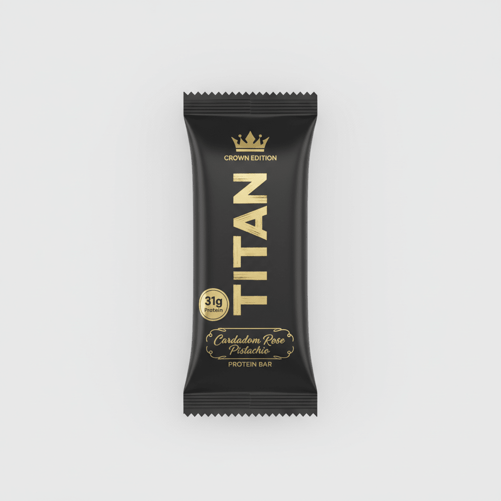 TITAN Cardamom Rose Pistachio Protein Bar Crown Edition packaging