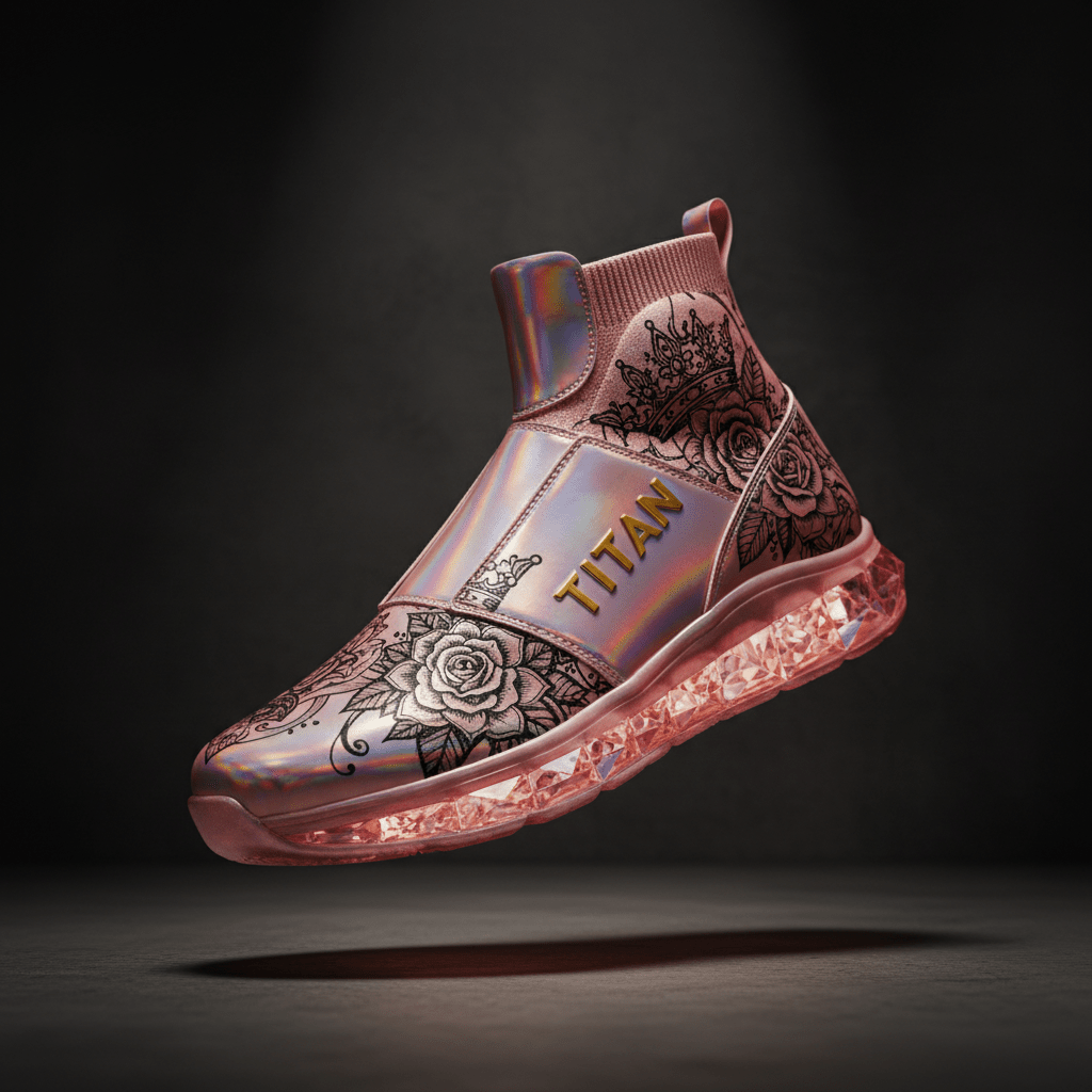 TITAN Women's Training Shoe Rose Gold Crown Edition holographic iridescent design