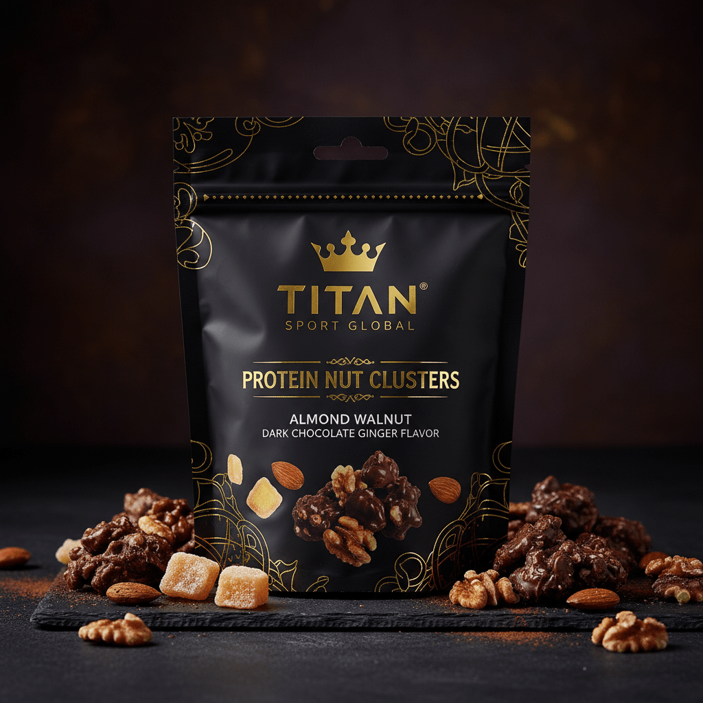 Crown High-Protein Dark Chocolate Crystallized Ginger Almond & Walnut Clusters