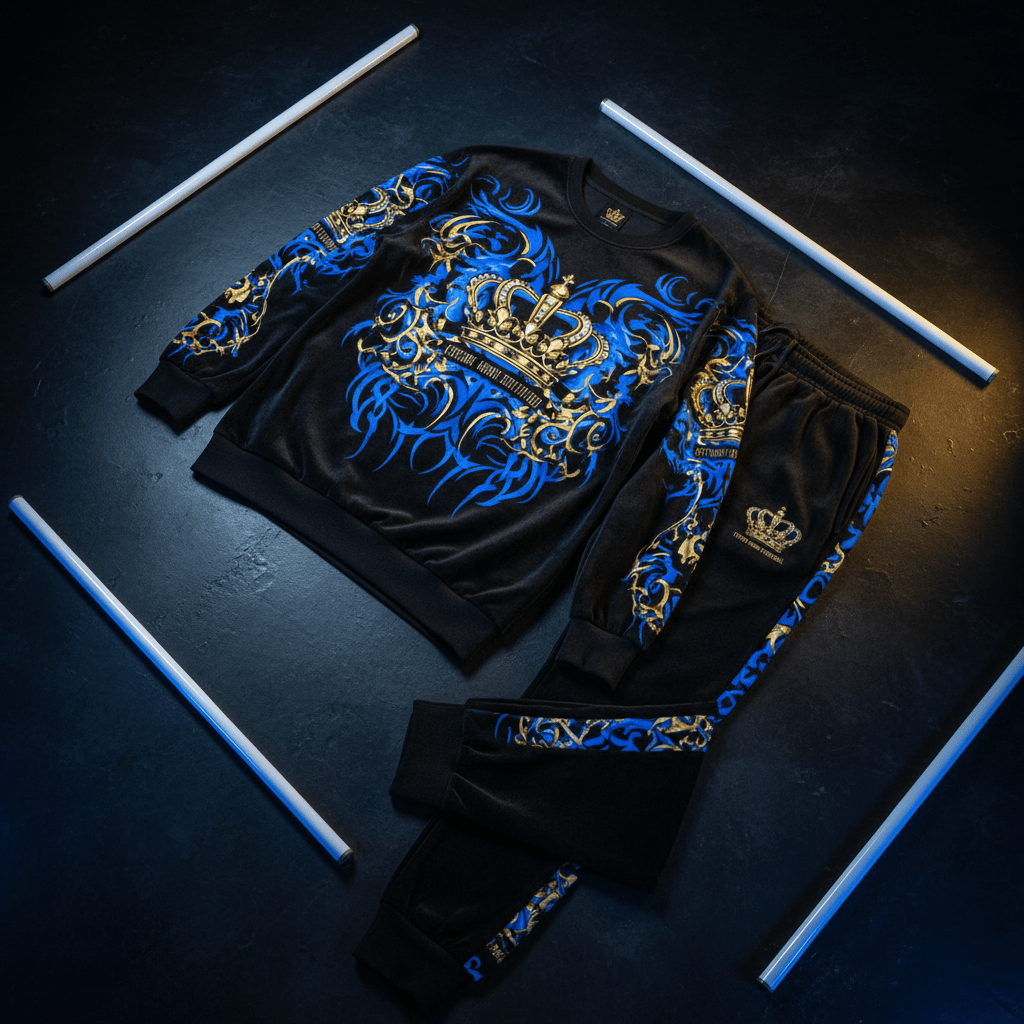 TITAN Men's Crown Edition Lounge Set Electric Blue Gold