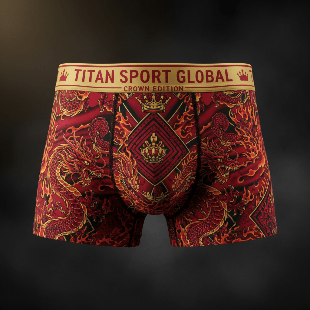 TITAN Crown Edition Men's Dragon Fire Athletic Trunks — Crimson & Gold