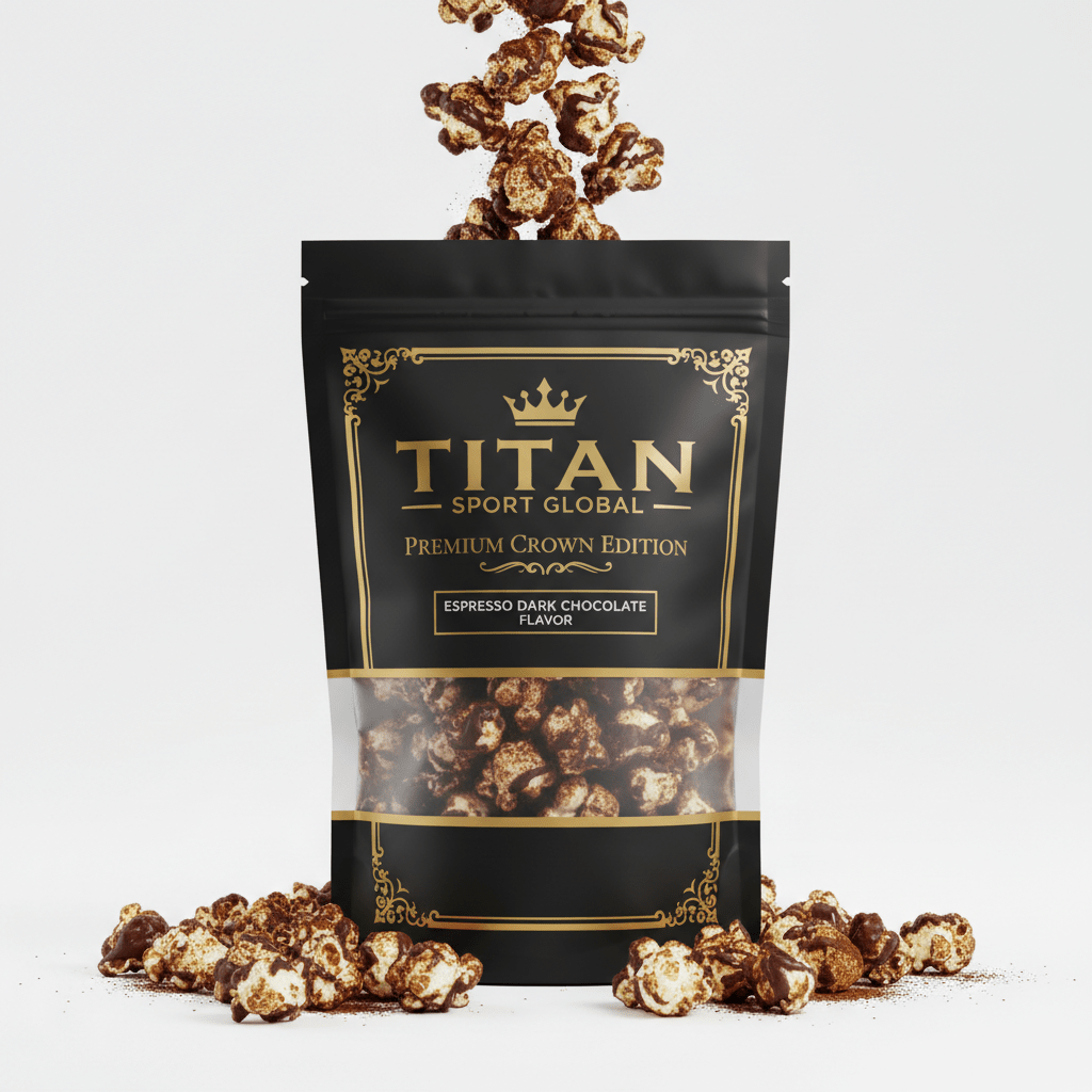 Crown Edition Espresso Dark Chocolate Protein Popcorn — matte black Crown Edition pouch